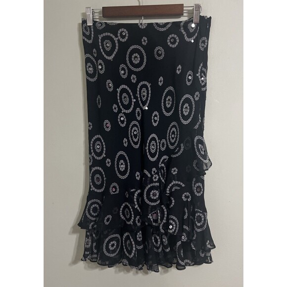 Vtg ALFANI Black Silk Ruffle Sequin Fit & Flare Skirt Size 4 Fairy Whimsygoth - Picture 1 of 8